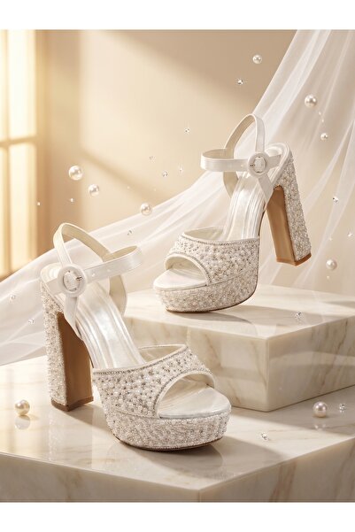 Nubbock Crystal Love Stoned Flat Bridal Shoes Platform 11cm (Neolit ​​Sole)Nk...