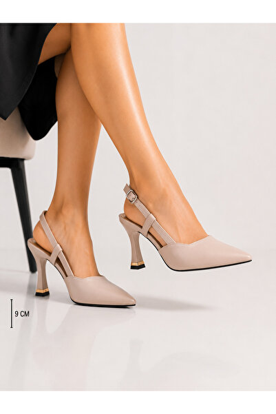 Trendline Women's Black-Cream Leather Thin Heel Shoes Sitiletto