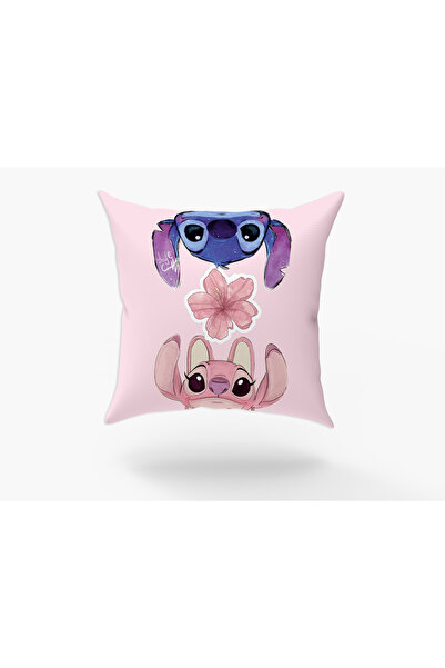 Karkan Tekstil Çiçekli Lilo & Stitch Baskılı Yastık
