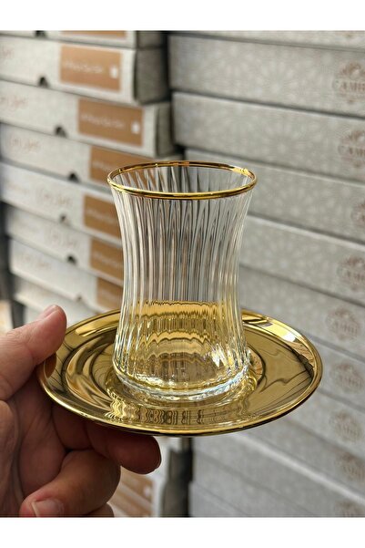 EVRA Orijinal Titanyum Kaplama Gold Çay Bardağı Seti Takımı