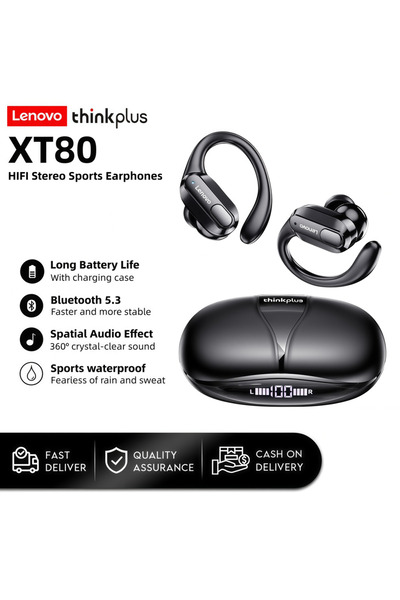 choice2 Lenovo XT80 Black XT80 TWS Earhook Sports Earphones Bluetooth Wireles...