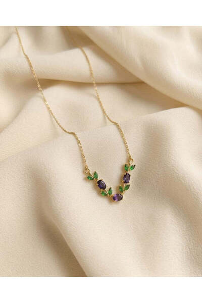 Generic Amethyst Leaf Charm Necklace