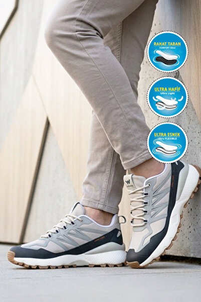 WALKWAY Ice-Grey-Navy Blue Lightweight Flexible Comfortable Sole Men's Sports...