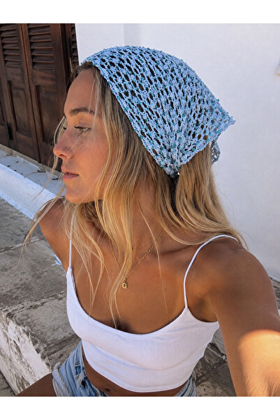 Bageztia Pullu Örgü bandana mavi ,file bandana