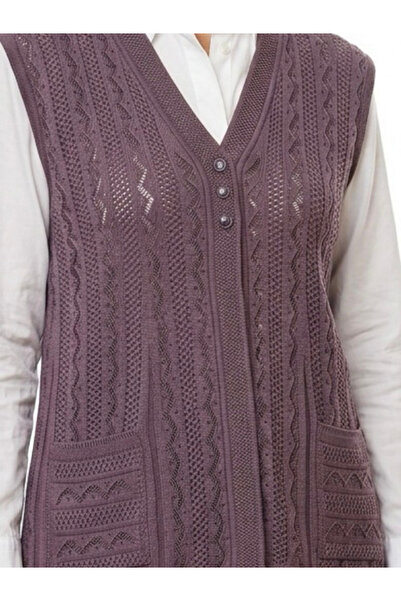 tiriTEK TRİKO Seasonal Women's Knitwear Vest with Buttons and Pockets / Lilac