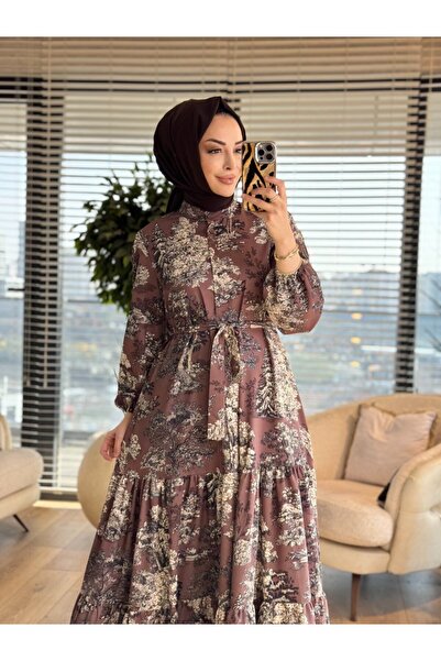 Merwishop Mrw1727 Patterned Dress Brown