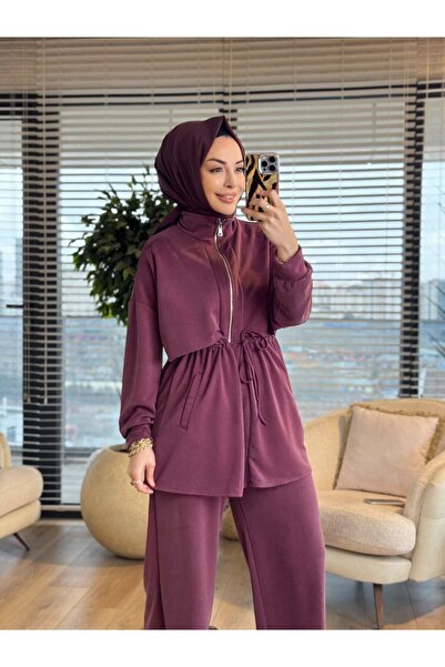 ALANURMODA 22839-5 بدلة روبا بسحّابات متعددة القطع باللون البرقوق
