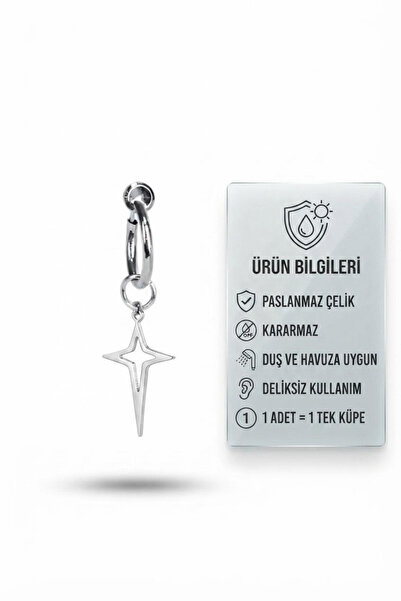 Blisse Piercing Steel Hoop Earring with North Star Figure for Men's Non-Pierc...