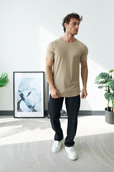 duo fideles Men's Raglan Sleeve Textured Crew Neck T-Shirt
