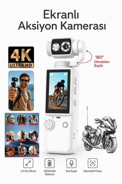PREPARE Vlog Kamera 4K Ultra HD Mini Aksiyon Kamerası 2.0 inç Ekranlı Mikrofo...