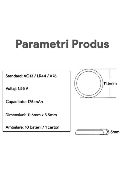 VeeShop Baterie AG13 Blister Baterii AG13 Alcaline tip LR44, A76, L1154, V13GA, GPA76,1.55V 175mAh