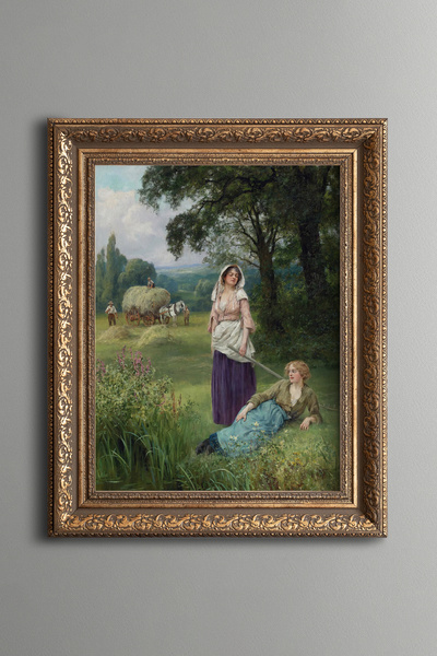 epiqart Women Resting in the Rural Scenery - Vintage Patterned Painting - Thi...