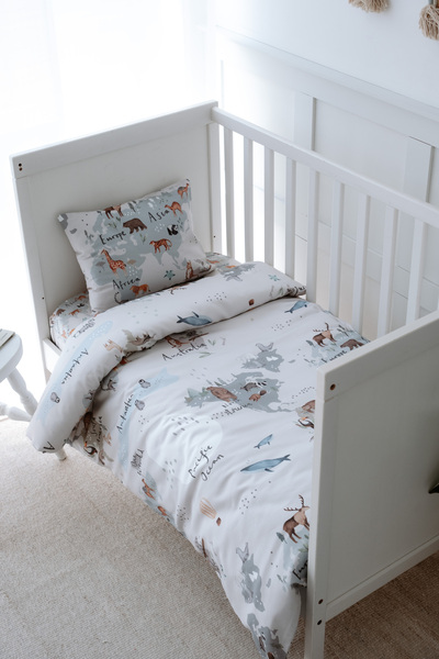 NOU Animal Map Baby Bedding Set with Sheets (100X150 - 35X45 - 80X140+15) - A...