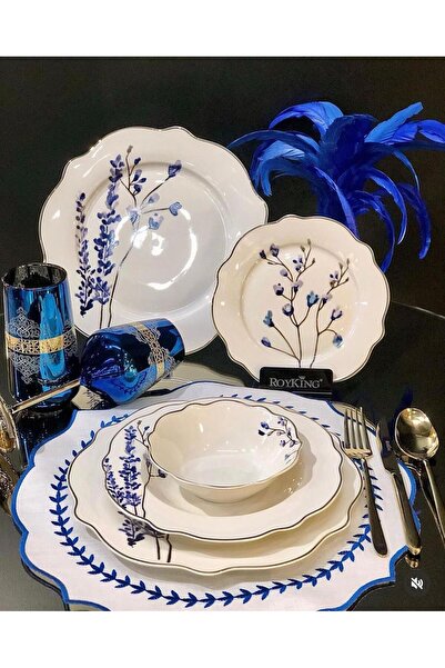Pink&More 24 Parça 6 Kişilik Porselen Yemek Takımı Zarif Blue Branch