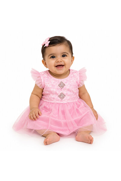 Generic Children's Dress with Tulle Skirt and Lace Applique for Special Occas...
