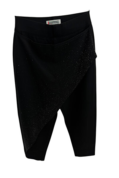 ZANESSI Plus Size Women's Knitted Trousers with Elastic Waist and Stone Detail