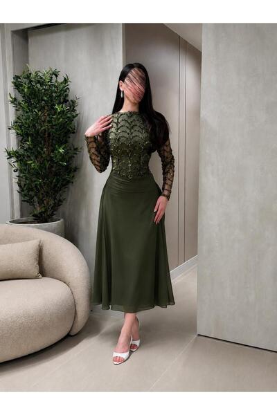 Mar style Luxury Beaded Embroidery Midi Evening Dress and High Fashion Flowin...