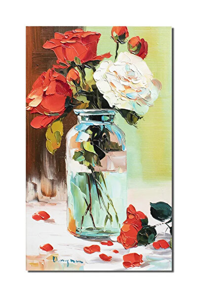 artnova Aranjament cu trandafiri tablou pictat manual, 50x30cm ulei pe panza ...