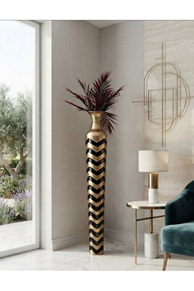 BİEV Dekoratif Modern Siyah Gold Metal Vazo 100 cm yükseklik