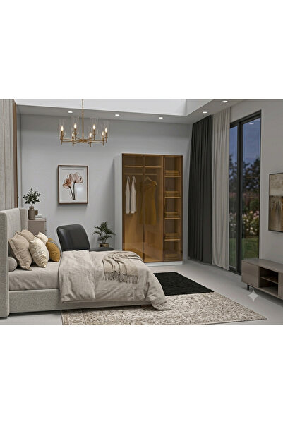Dian Mobilya Temperli Bronz Cam Kapaklı Gardrop 3 Kapılı %100 MDF
