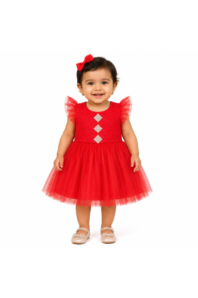 Generic Girls' Dress Saree Style Tulle Fluffy Lace and Rhinestone Dress