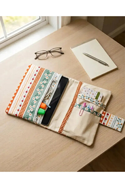 Hazal Atelier Çiçek Desenli Kumaş Defter Organizer Kılıfı Telefon Cepli Ajand...