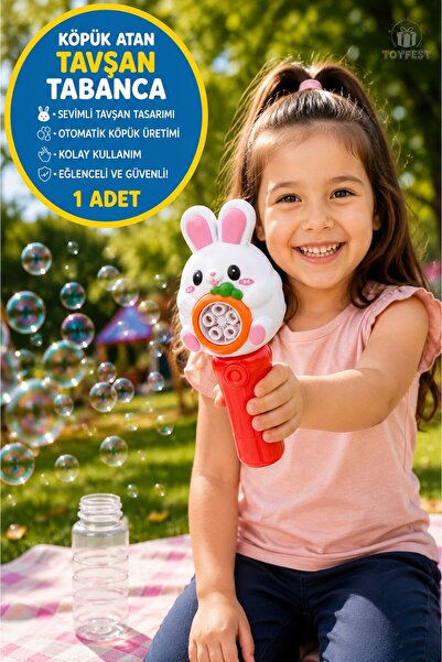 TOYFEST Köpük Atan Tavşan Tabanca Pilli Baloncuk Oyuncağı Işıklı 1 Adet 18 Cm