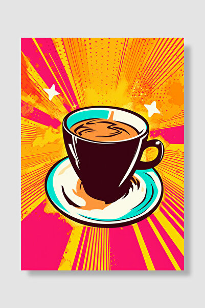 Luna Marissa Poster kafe Pop Art šolja kafe Ružičaste Žute Zrake Zvezde Retro...