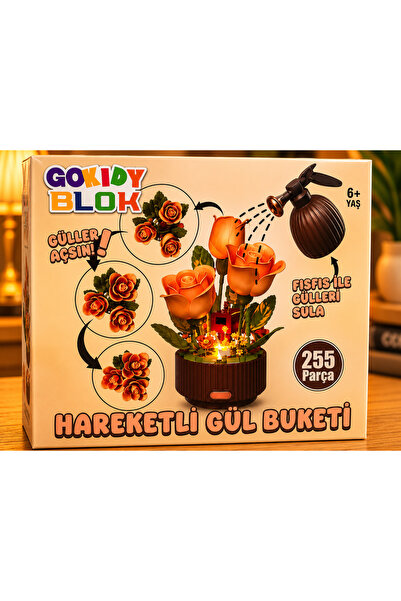 Gokidy 🌹 BLOK Hareketli Gül Buketi – 255 Parça