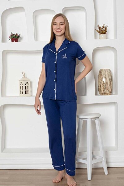 ALİMER Women's Lycra Cotton Combed Cotton Seasonal Buttoned Shirt Collar Shor...