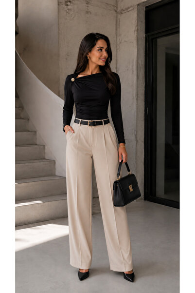 get crazy collection Women's Asymmetrical Collar Buckle Detail Sandy Blouse