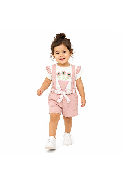 Generic طقم ملابس بناتي بقميص وشورت بحمالات، مقاس 2 سنوات | تطريز زهور, حزام ...
