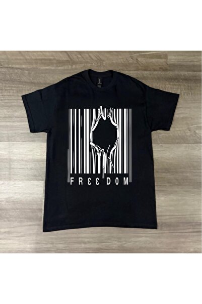 Grafftee Clothing تي شيرت فريدوم باركود تي مطبوع للجنسين مقاس كبير