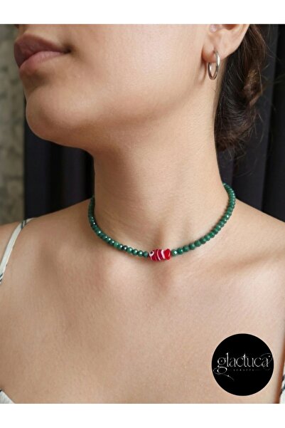glactuca craft Red Murano Fish Green Crystal Steel Summer Theme Necklace |   ...