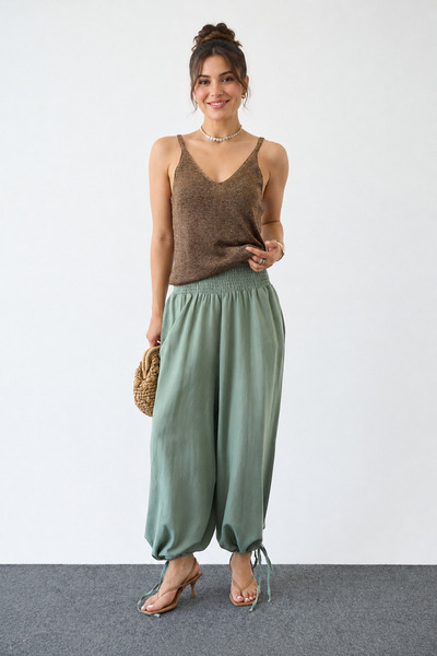 My Blog Green Shalwar Trousers with Elastic Waist and Elasticated Cuffs - 261045