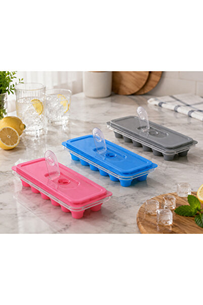 KitchenSoft 2 Adet 12'li Kolay Bas-Çıkar Silikon Tabanlı Buz Kalıbı Turkuaz