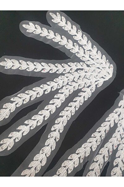 ESRA ŞELEM White Sequin Embroidery Applique Guipure Decorative Strip 2 Pieces