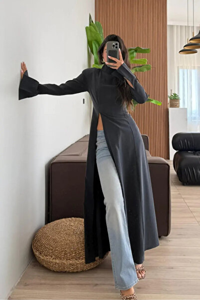 My Blog Black Cuff Sleeves Slit Design Abaya - M8567