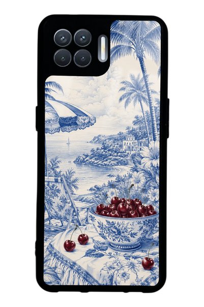 Spoyi حافظة هاتف لامعة بتصميم Blue Porcelain Cherry Coast لهاتف اوبو رينو 4 لايت