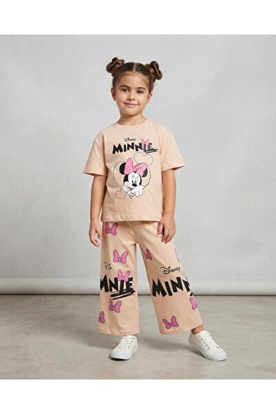 Ege Bebek Girl's Minnie Printed Summer Wide-Leg Pants and T-Shirt Set for Age...