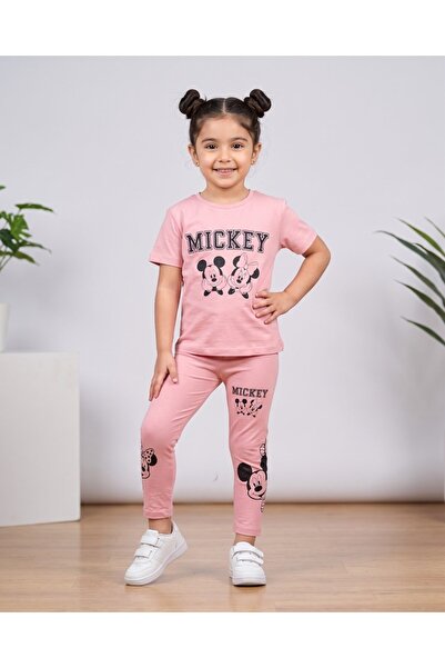 Ege Bebek Girl's Summer Mickey Printed 2-Piece Thin Set with Tights and T-Shi...