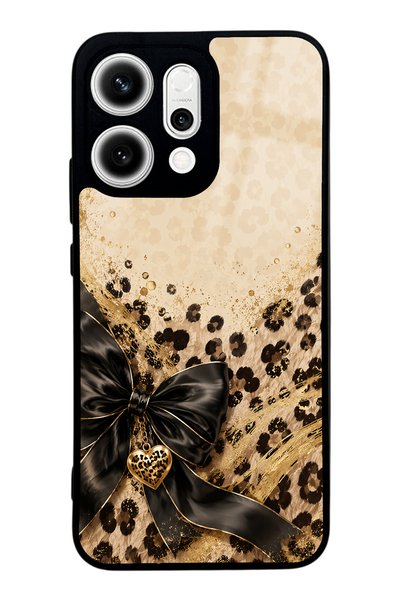 Spoyi Oppo Reno 14 Golden Leopard Heart Design Glossy Phone Case