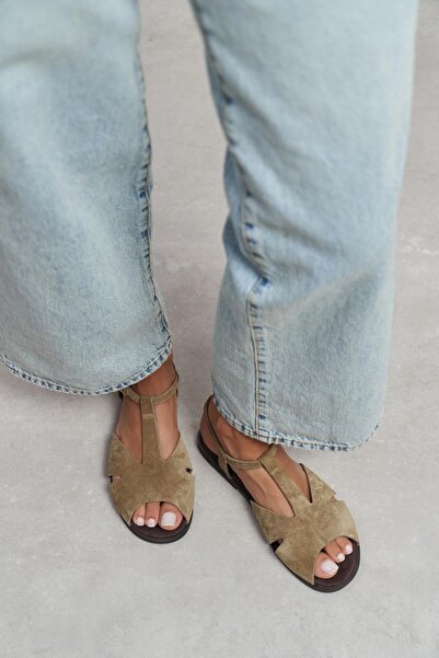 NİŞANTAŞI SHOES Dessas Rome Beige Suede Genuine Leather Buckle Detail Flat So...