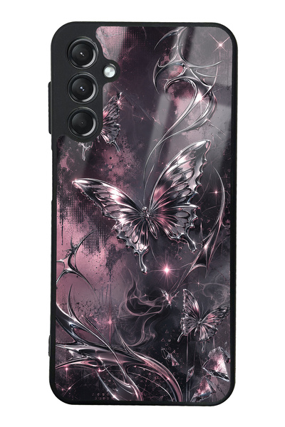 Spoyi Samsung A24 Rose Chrome Butterfly Design Glossy Phone Case