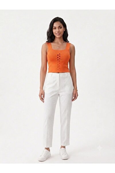 onno style women Sleeveless Strappy Perforated Knitted Women's Bluz