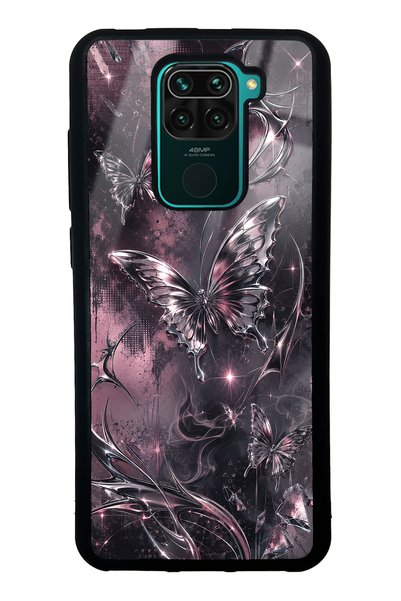 Spoyi حافظة هاتف لامعة بتصميم فراشة كروم وردي لهاتف Xiaomi Redmi Note 9
