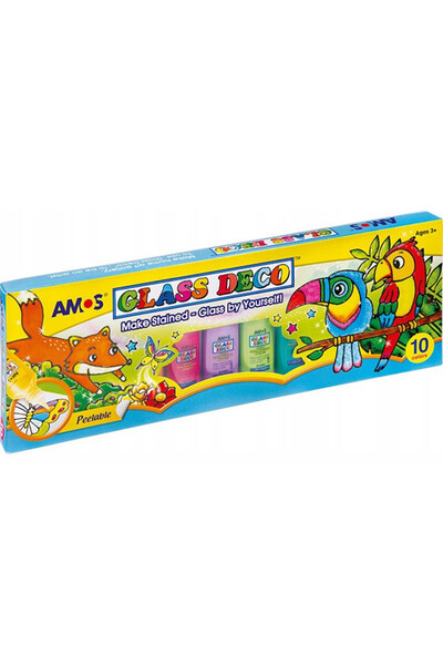 Amos Set 10 vopsele pentru sticlă/vitralii, Amos, 10 x 20 ml, Multicolor