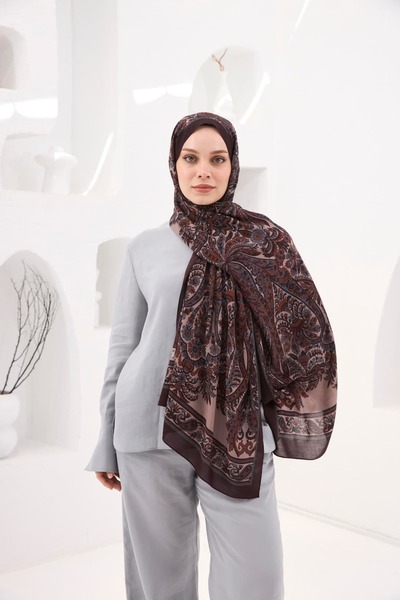 ENRİCO FERRİ Petra Dolgun Ethnic Pattern Shawl - Brown Indigo