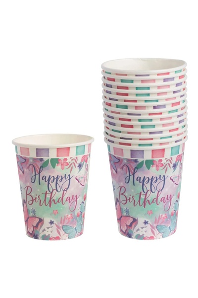 Baloane Vesele Set 12 Pahare Petrecere Multicolore Cu Fluturasi PHR43