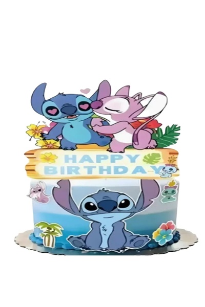 Baloane Vesele Topper Tort Stitch Si Angel Happy Birthday Set Tropical TOP173
